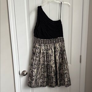 Eliza J Black and Silver One-Shoulder Dress